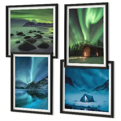 Galleria a parete paesaggi invernali con aurora boreale e montagne