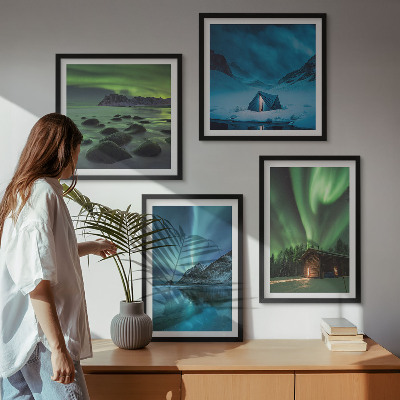 Galleria a parete Paesaggi invernali, aurora boreale, montagne