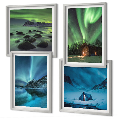 Galleria a parete Paesaggi invernali, aurora boreale, montagne