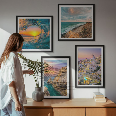 Galleria a parete Onde del mare, case bianche, Santorini