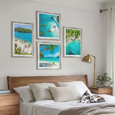 Composizione di 4 quadri Spiagge, palme, acqua cristallina