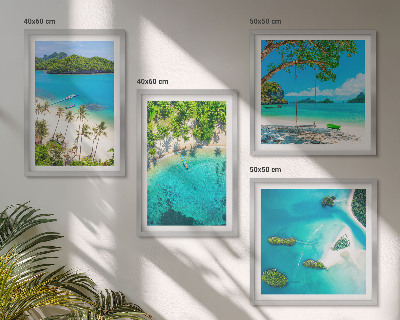Composizione di 4 quadri Spiagge, palme, acqua cristallina