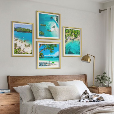 Composizione di 4 quadri Spiagge, palme, acqua cristallina