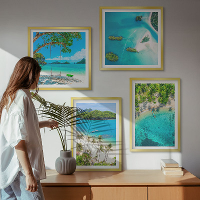 Composizione di 4 quadri Spiagge, palme, acqua cristallina