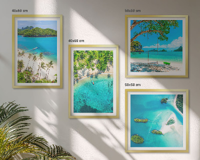 Composizione di 4 quadri Spiagge, palme, acqua cristallina