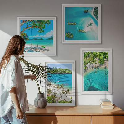 Composizione di 4 quadri Spiagge, palme, acqua cristallina