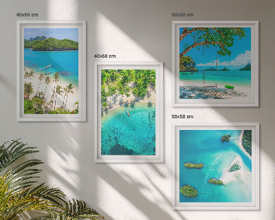 Composizione di 4 quadri Spiagge, palme, acqua cristallina
