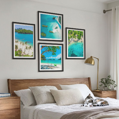 Composizione di 4 quadri Spiagge, palme, acqua cristallina