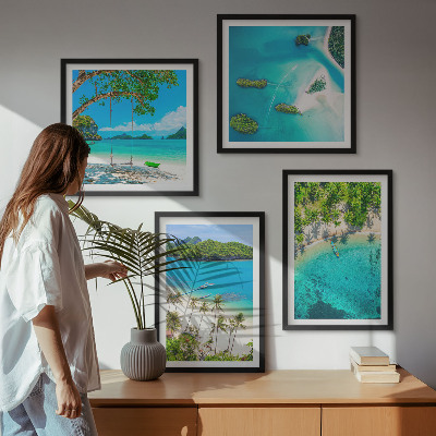 Composizione di 4 quadri Spiagge, palme, acqua cristallina