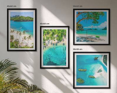 Composizione di 4 quadri Spiagge, palme, acqua cristallina
