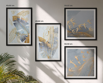 Composizione di 4 quadri Foglie blu-beige sullo sfondo