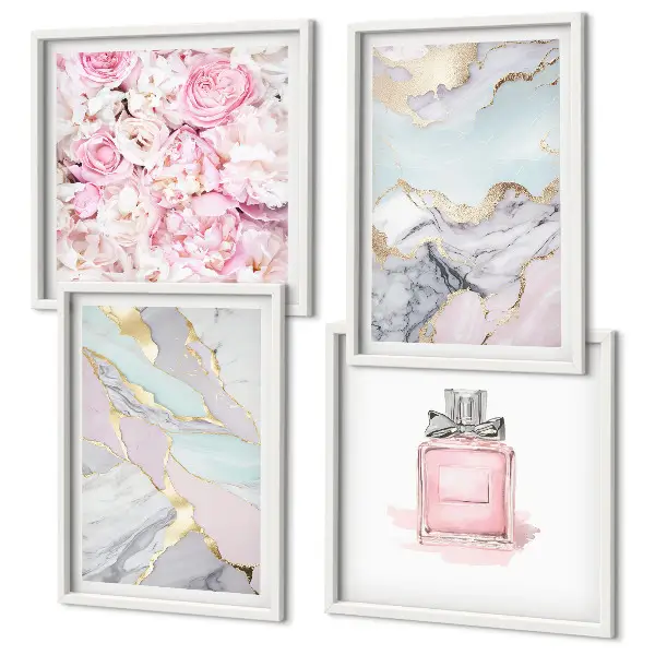 Galleria a parete fiori rosa con marmo pastello