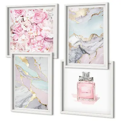 Galleria a parete fiori rosa con marmo pastello