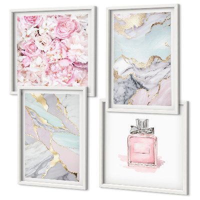 Galleria a parete Fiori rosa marmo pastello