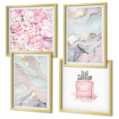 Galleria a parete Fiori rosa marmo pastello