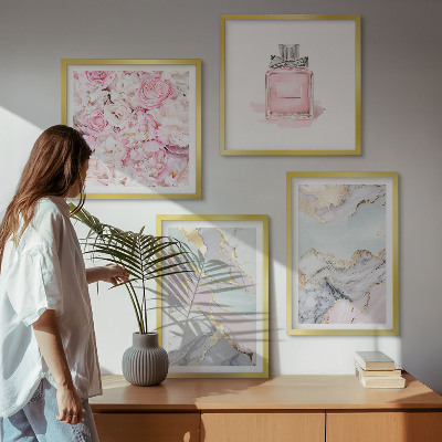 Galleria a parete Fiori rosa marmo pastello