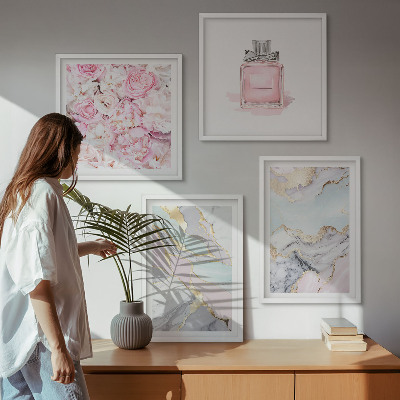 Galleria a parete Fiori rosa marmo pastello