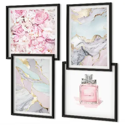 Galleria a parete fiori rosa con marmo pastello
