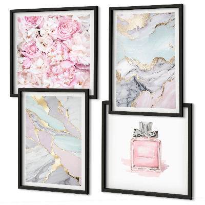 Galleria a parete Fiori rosa marmo pastello