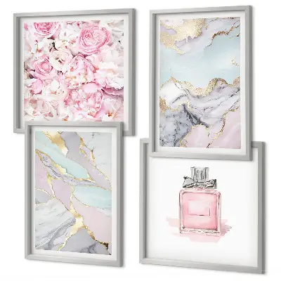 Galleria a parete fiori rosa con marmo pastello