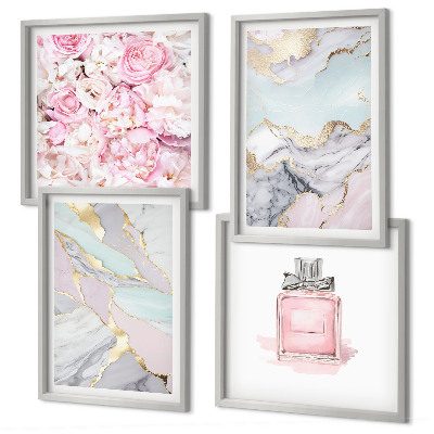 Galleria a parete Fiori rosa marmo pastello