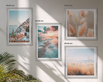 Polittico con cornice tramonto sul mare case fiori