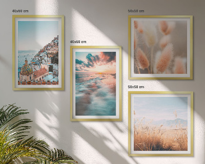 Polittico con cornice tramonto sul mare case fiori