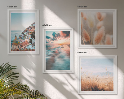 Polittico con cornice tramonto sul mare case fiori