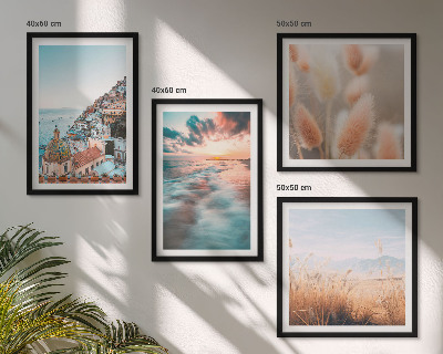 Polittico con cornice tramonto sul mare case fiori