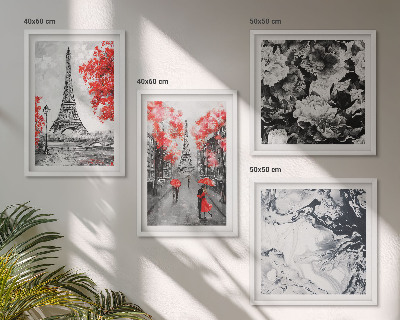 Composizione di 4 quadri dipinti grigi della Torre Eiffel