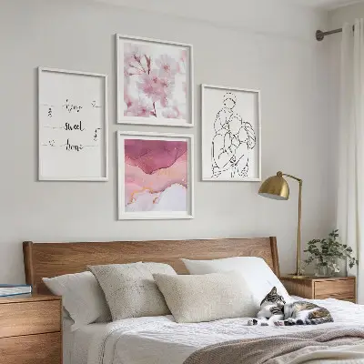 Set di 4 quadri fiori stile minimalista