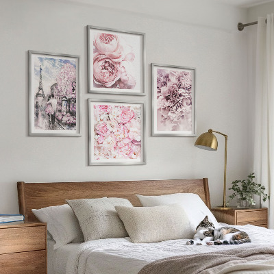 Polittico con cornice Paesaggio romantico con fiori rosa