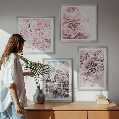 Polittico con cornice Paesaggio romantico con fiori rosa