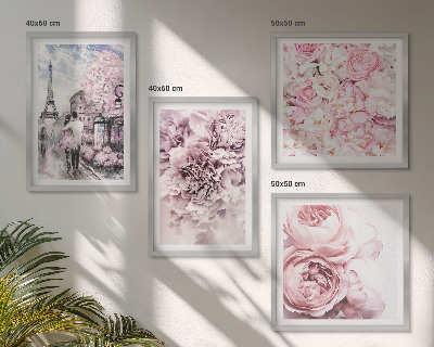 Polittico con cornice Paesaggio romantico con fiori rosa