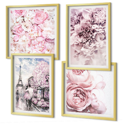 Polittico con cornice Paesaggio romantico con fiori rosa