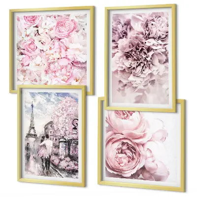 Paesaggio romantico con fiori rosa polittico con cornice