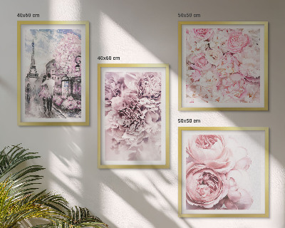 Polittico con cornice Paesaggio romantico con fiori rosa