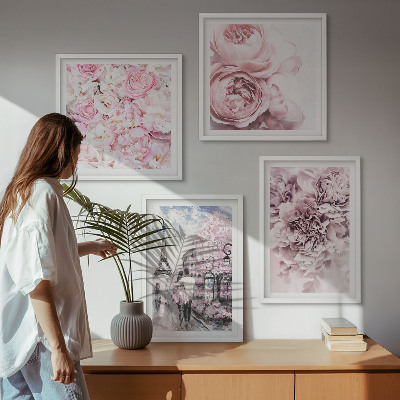 Polittico con cornice Paesaggio romantico con fiori rosa