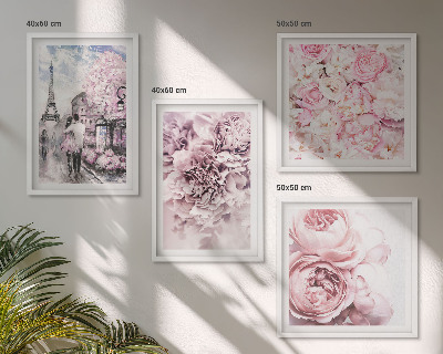 Polittico con cornice Paesaggio romantico con fiori rosa