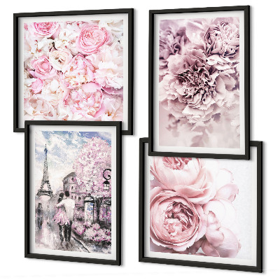 Polittico con cornice Paesaggio romantico con fiori rosa
