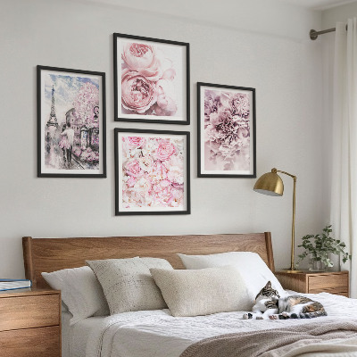 Polittico con cornice Paesaggio romantico con fiori rosa