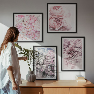 Polittico con cornice Paesaggio romantico con fiori rosa