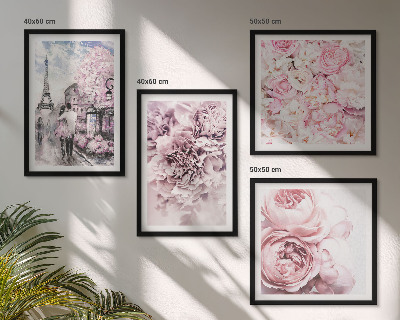 Polittico con cornice Paesaggio romantico con fiori rosa