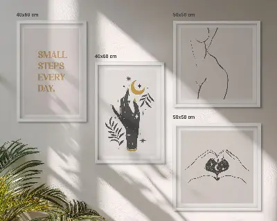 Illustrazioni minimaliste in stile boho da appendere alla parete