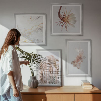 Polittico con cornice Eleganti fiori d'erba in marmo
