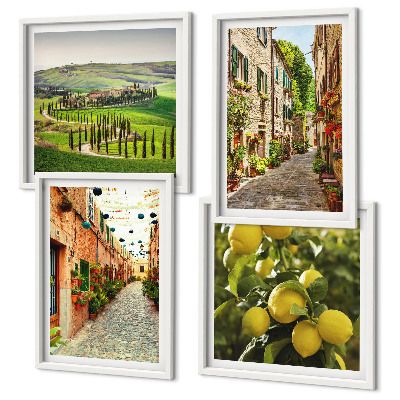 Composizione di 4 quadri Incantevoli strade fiancheggiate da limoni in fiore