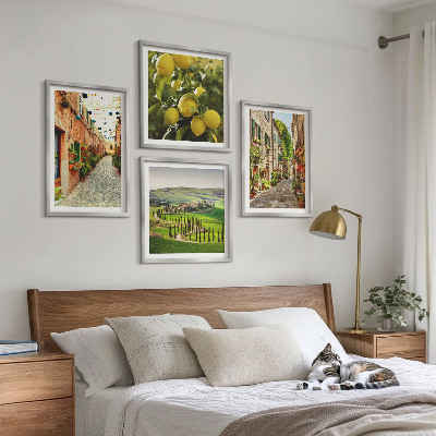 Composizione di 4 quadri Incantevoli strade fiancheggiate da limoni in fiore