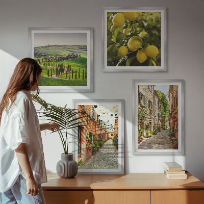 Composizione di 4 quadri Incantevoli strade fiancheggiate da limoni in fiore