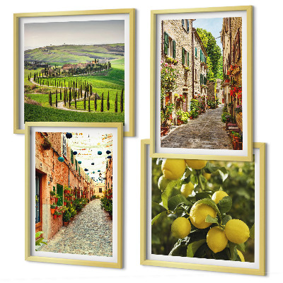 Composizione di 4 quadri Incantevoli strade fiancheggiate da limoni in fiore