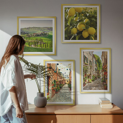 Composizione di 4 quadri Incantevoli strade fiancheggiate da limoni in fiore